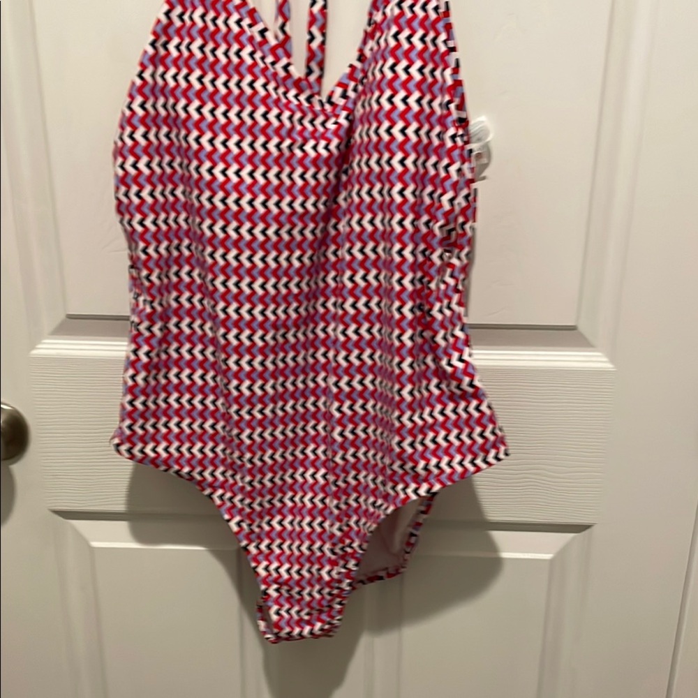 Kona Sol Red and White Zigzag Swimsuit